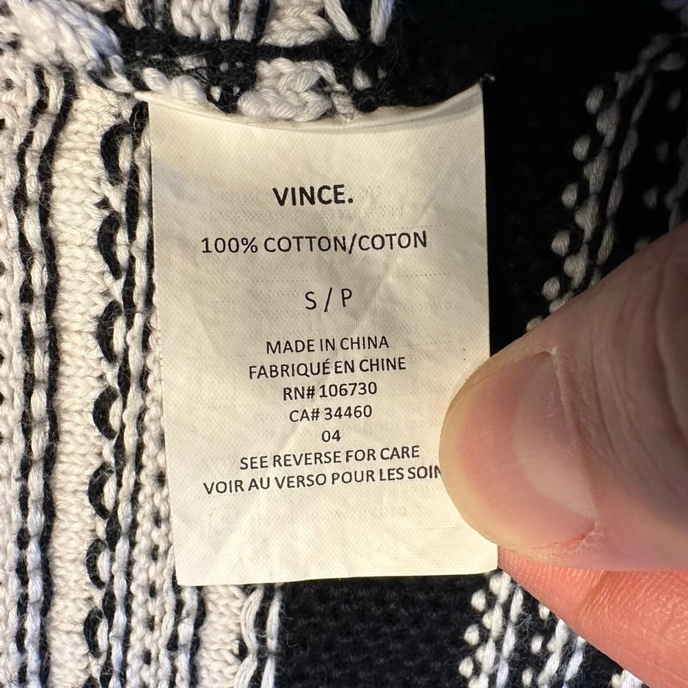 Vince Long Open Cardigan Knit Vest Black With White Stripe Design Cotton Size S - Picture 5 of 7